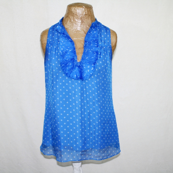 Blue Tassel Tops - Blue Tassel Small Polka Dot Silk Sleeveless Top Blue Tassel Tops - Blue Tassel Small Polka Dot Silk Sleeveless Top